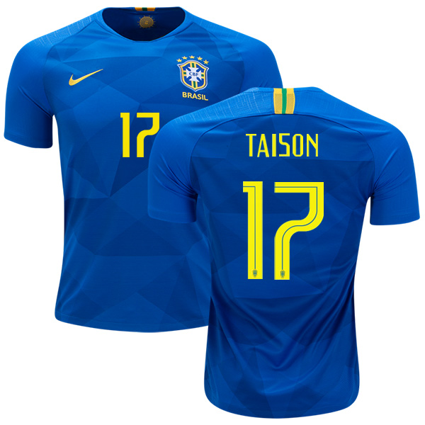 Brazil #17 Taison Away Kid Soccer Country Jersey - Click Image to Close